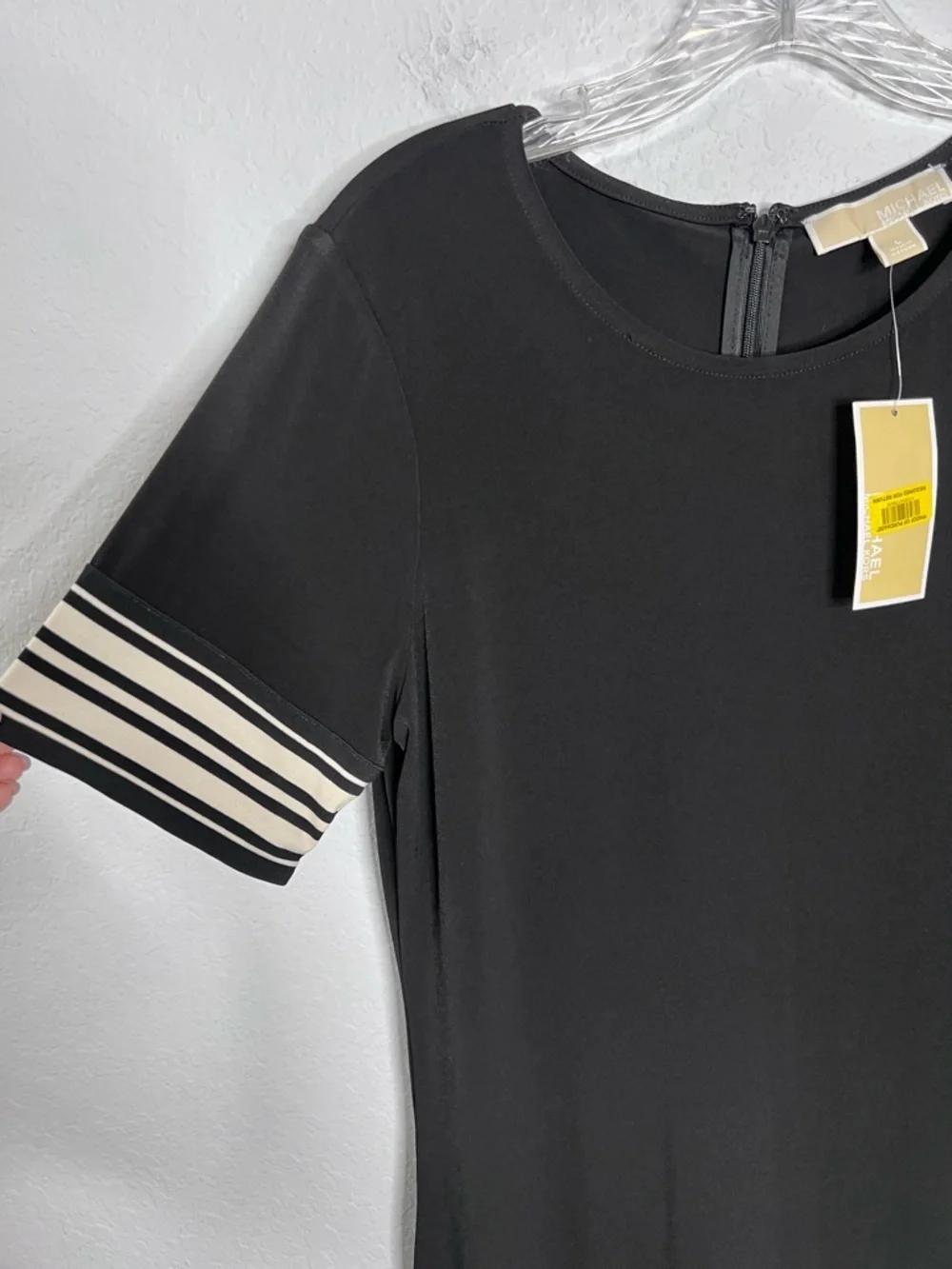 Michael Kors Dress Women’s Large Black Sheath Mini Versatile Stripe Hems B6
